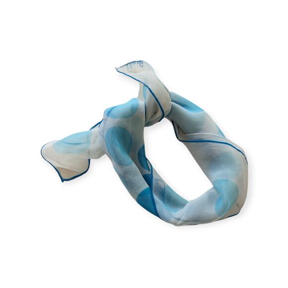 Vintage Aqua Polkadot Chiffon Paoli Square Scarf - Picture 7 of 7